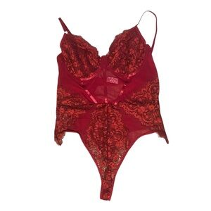 PRILIN Red Lace Bodysuit 2XL | New With Tags | Sheer Mesh Lingerie